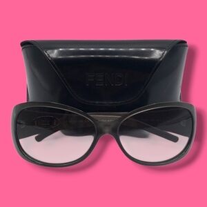 FENDI Vintage Sunglasses Gray Metallic And Leather